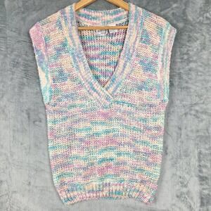 Vintage Womens Sweater Vest Small Cottagecore Pastel Crochet Knit Retro Boho Y2K
